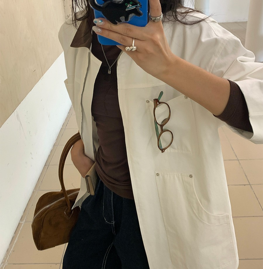 早秋韩系外套街头复古拼色翻领工装休闲夹克上衣女